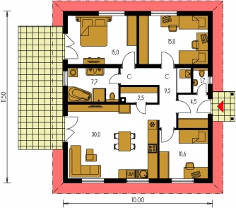 Image miroir | Plan de sol du rez-de-chaussée - BUNGALOW 190